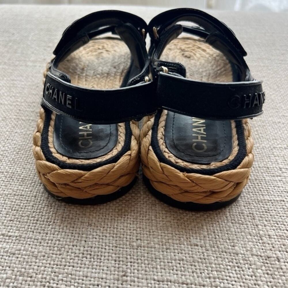 CHANEL Dad Sandals Mesh espadrille and Patent with Raffia sole 36 - Picture 10 of 13